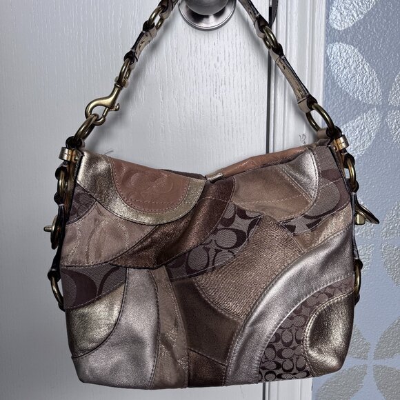 Coach Carly Patchwork Gold Shoulder Bag - Picture 2 of 3